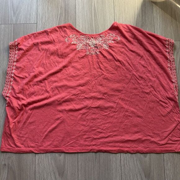 Johnny Was Tunic Top Womens 1X Embroidered Boho Floral Pink Passion Fruit Voile - Picture 9 of 10